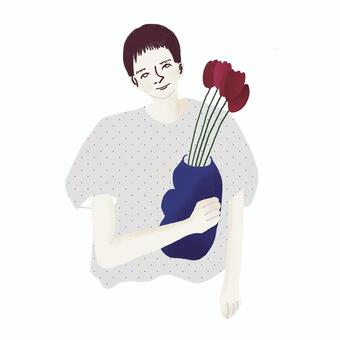 花瓶を持つ人 花瓶,花,人物,女性,花屋のイラスト素材