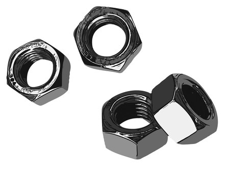 リアルなナットセット 留め具,装飾部品,セット,挿絵,リアルナット,ステンレス,ねじ込み,亜鉛メッキ,鉄製,角度違いのイラスト素材