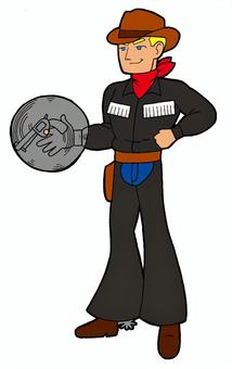 カウボーイ　イラスト 金髪,カウボーイ,ガンプレイ,赤色,スカーフ,背景,色なしのイラスト素材