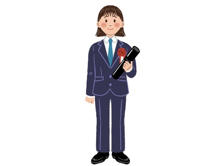 卒業式の子ども　中高生女子　ズボン 卒業式,中学生,高校生,女子,学生,制服,子ども,卒業証書,手描き,かわいいのイラスト素材