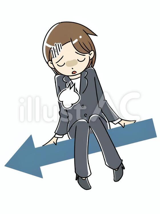 落ち込む女性　下降　不安　不調 悩み,鬱,深刻のイラスト素材