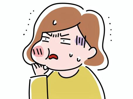 虫歯な主婦 親知らず,歯痛,虫歯,上半身,バストアップ,挿し絵,カット,主婦,中年,女性のイラスト素材