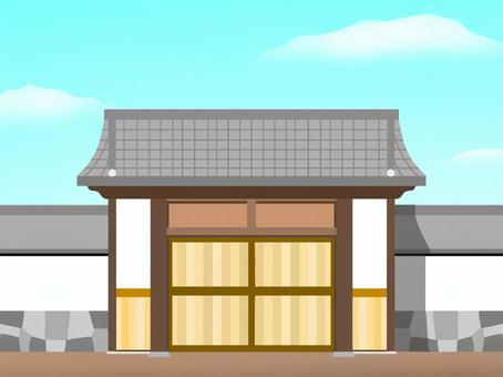 和風の門構え 門,建物,屋敷,寺,木造建築,扉,お城,古城,正面,和風のイラスト素材