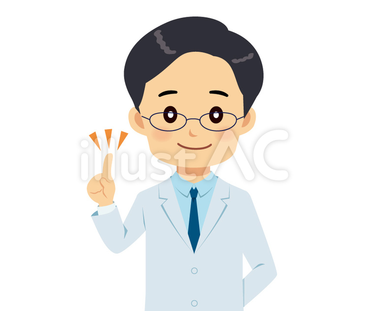 人差し指を立てた白衣姿の男性（上半身） 男性,男,医者のイラスト素材