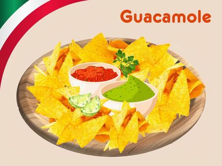 ワカモレ ワカモレ,アボカド,トマト,サルサ,ソース,ナチョス,トルティーヤ,メキシコ,ライム,パクチーのイラスト素材