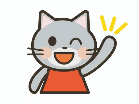 元気に挨拶をするかわいい猫の上半身 猫,挨拶,返事,かわいい,元気,笑顔,動物,キャラクター,挙手,楽しいのイラスト素材