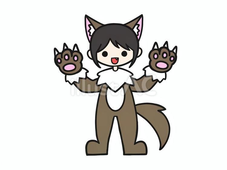 ハロウィン　狼男　仮装　茶色　イラスト ハロウィン,仮装,人物のイラスト素材