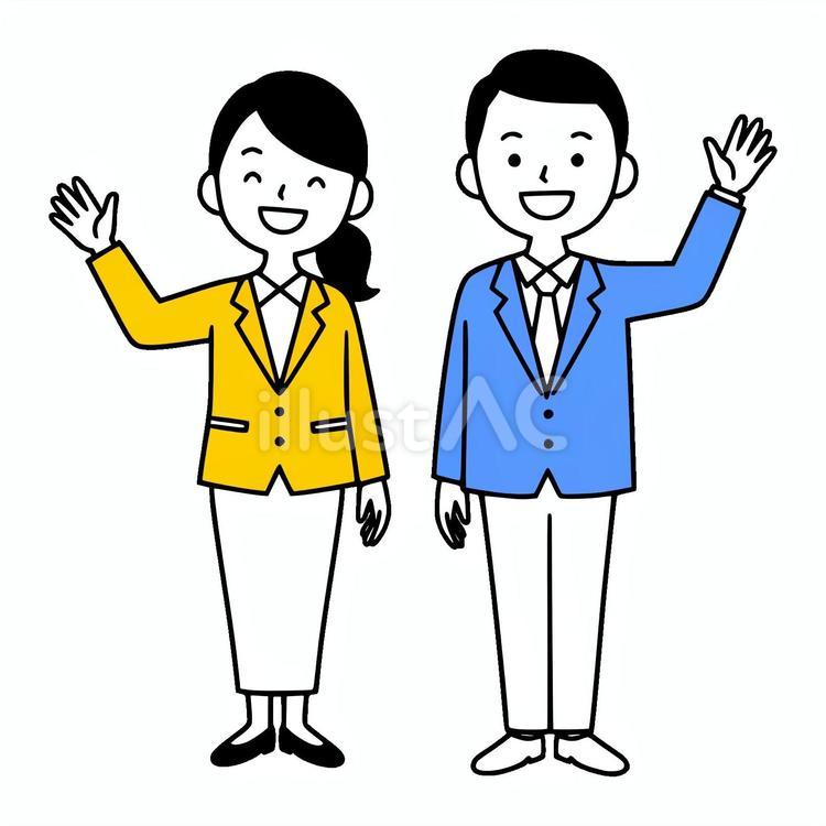手を振る会社員の男女 ビジネス,男女,会社員のイラスト素材