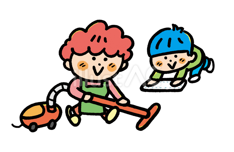 みんなで掃除をしよう 掃除,家族,親子のイラスト素材