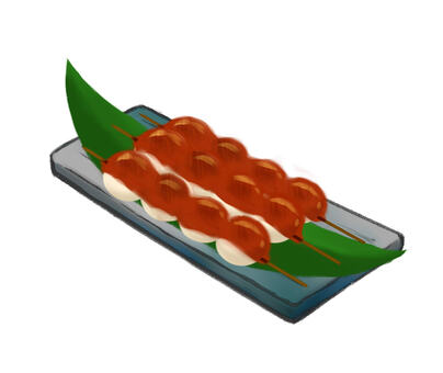 みたらし団子 みたらし団子,おやつ,串,草,皿,和菓子,食べ物,3本のイラスト素材