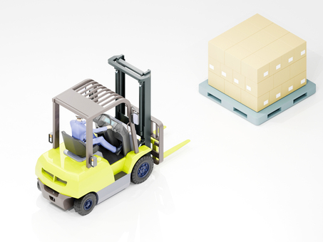 自動車CGイラスト08_リヤ フォークリフト,乗り物,荷役,重機,パレット,自動車,アイソメトリック,等角投影法,立体,3dのイラスト素材