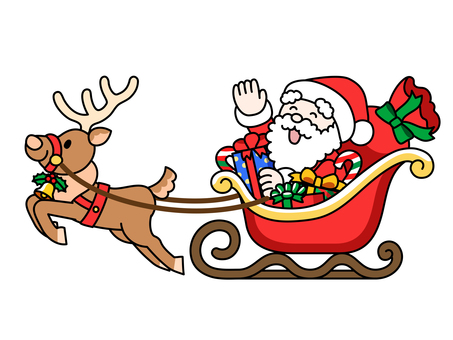 そりに乗るサンタとトナカイ クリスマス,サンタクロース,トナカイ,そり,プレゼント,聖夜,ジングルベルのイラスト素材