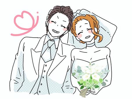 結婚式をする男女 結婚式をする男女 女性,笑顔,人物,かわいい,手描き,花,リボン,シンプル,男性,オールバックのイラスト素材