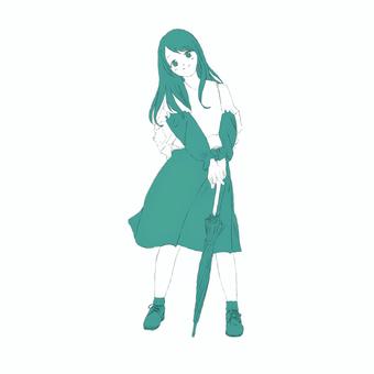 傘を持っている女の子 傘,ファッション,人物,服,女性,オシャレ,秋服,可愛い,流行,デザインのイラスト素材
