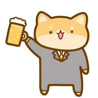 柴犬サラリーマン•ビールを持って乾杯 柴犬,犬,動物,ビール,サラリーマン,会社,会社員,おつかれ,お疲れ様です,スーツのイラスト素材
