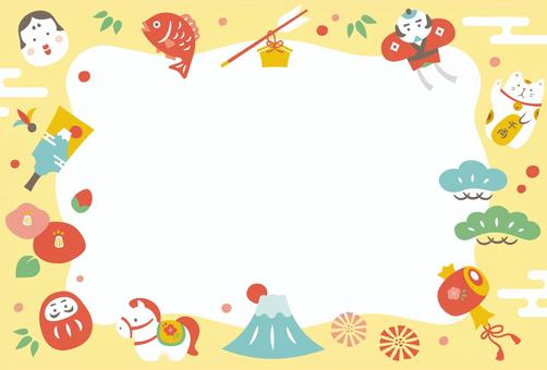 2026年午年年賀状079文字なし黄色 年賀状,午年,馬,フレーム,正月,午,枠,はがき,背景,2026年のイラスト素材