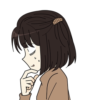 焦ってる女性　横顔 人物,焦る,困惑,冷や汗,青ざめる,横顔,真剣,考える,悩む,ボブカットのイラスト素材