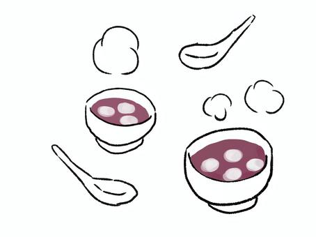 おしるこ おしるこ,冬,暖かい,ほかほか,おもち,おいしい,匙,スプーン,小豆,お椀のイラスト素材