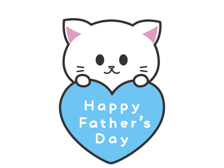 父の日のハートを持つかわいい白い子猫 父の日のハートを持つかわいい白い子猫 猫,父の日,ハート,感謝,ブルー,お礼,かわいい,思いやり,贈り物,プレゼントのイラスト素材