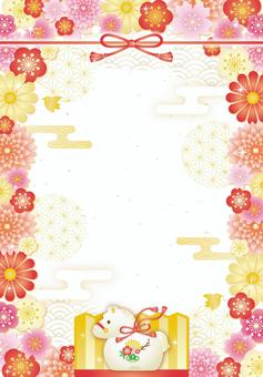 華やかな午年の年賀状フレーム２（縦） 年賀状,お正月,干支,午,馬,梅,桜,和,花,キラキラのイラスト素材