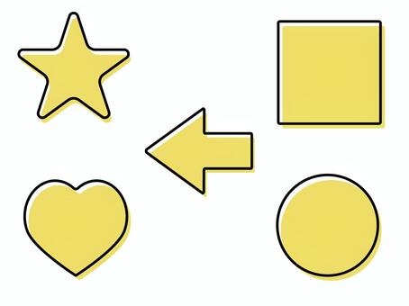 黄色の図形アイコンセット 図形,アイコン,透過,黄色,星,四角,正方形,円,丸,ハートのイラスト素材