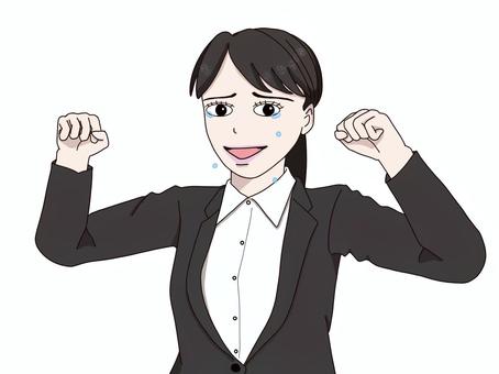 泣きながらガッツポーズするスーツ姿の女性 涙,泣く,スーツ,ガッツポーズ,女性,ビジネス,喜ぶ,うれし泣き,会社員,達成のイラスト素材
