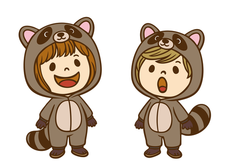 子供の着ぐるみ「たぬき」 たぬき,狸,むじな,コスプレ,お遊戯会,劇,タヌキ,動物,着ぐるみ,幼稚園のイラスト素材