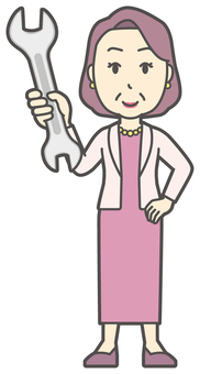  お金持ちマダム-078-全身 おばさん,工具,スパナ,中年,女性,富裕層,マダム,裕福,お金持ち,ミセスのイラスト素材