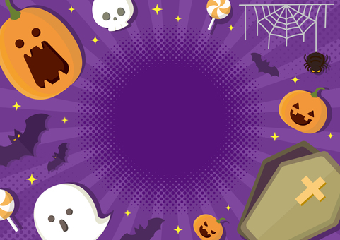 ハロウィンのポップな背景、秋のチラシ素材 ハロウィン,秋,背景,集中線,フレーム,おばけ,かぼちゃ,10月,オバケ,お菓子のイラスト素材