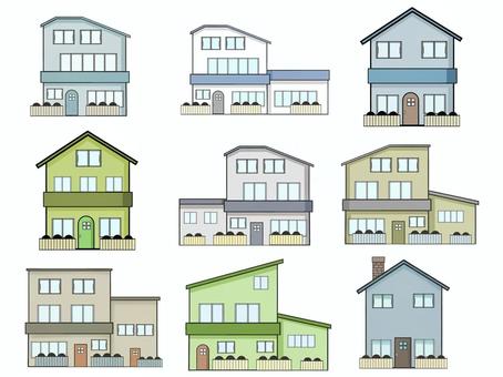 色々なパターンの二階建ての家のセット 家,マイホーム,屋根,扉,窓,新築,住宅,家屋,自宅,持ち家のイラスト素材