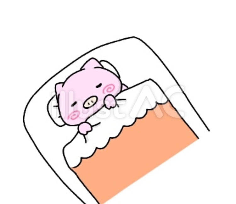ぶたさん ゆるい,就寝,おやすみのイラスト素材
