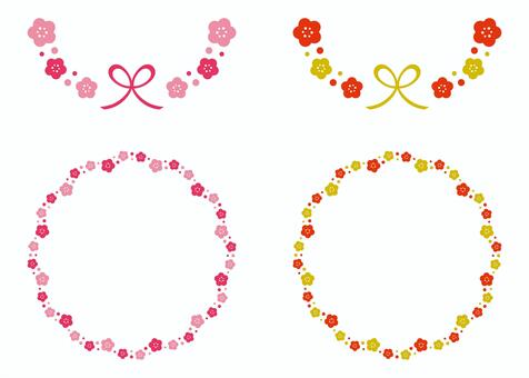 梅の花飾りフレームセット 梅の花,フレーム,年賀状,正月,梅,花,飾り,装飾,枠,丸のイラスト素材