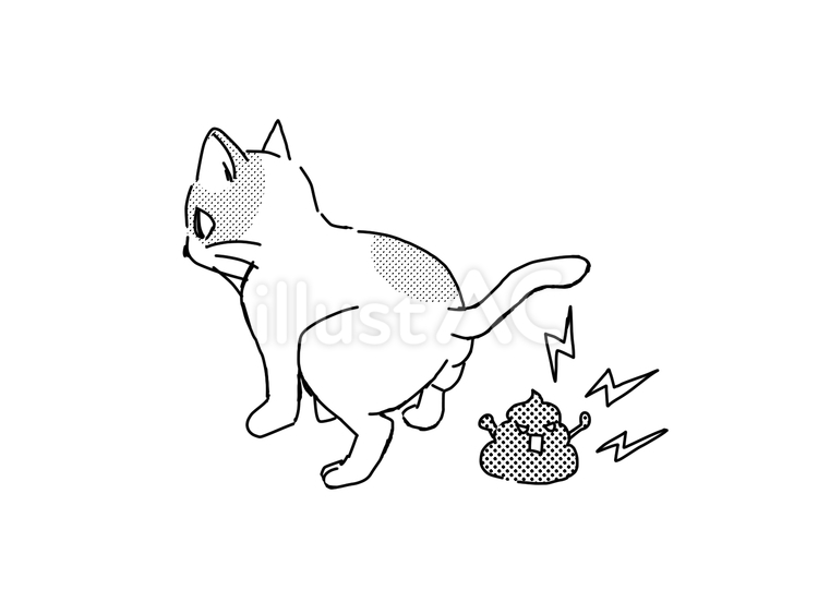 猫の糞害（モノクロ） 猫,糞害,迷惑のイラスト素材