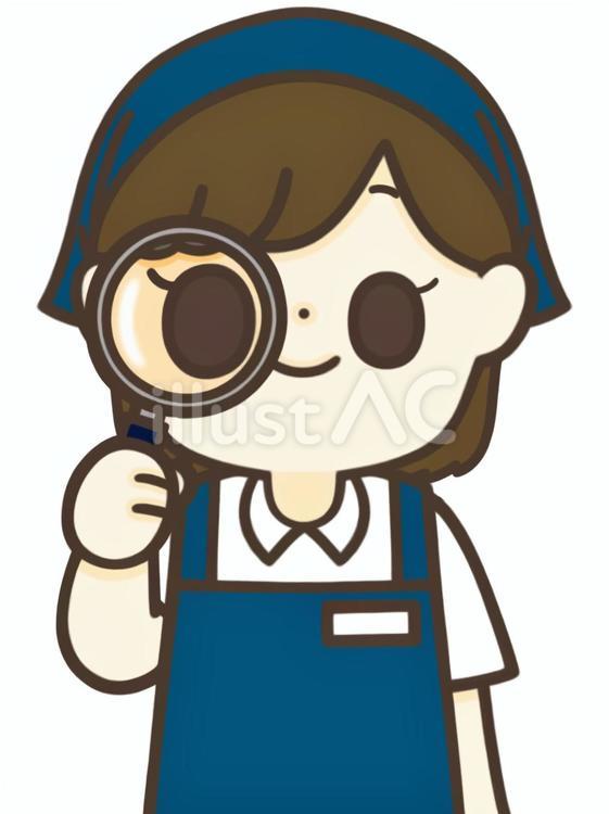 虫眼鏡を覗く女性店員 女性,店員,スタッフのイラスト素材