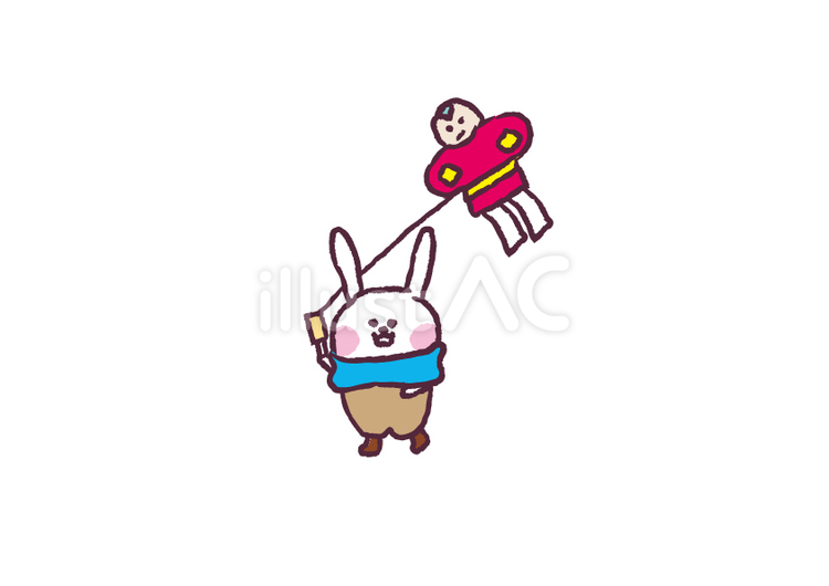 凧揚げをしているウサギ 兎,うさぎ,動物のイラスト素材