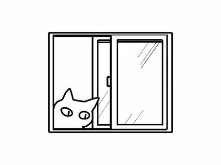 窓から顔を出す猫 猫,白黒,窓,のぞく,換気,かわいい,ゆるい,ワンポイント,挿絵,背景透過のイラスト素材
