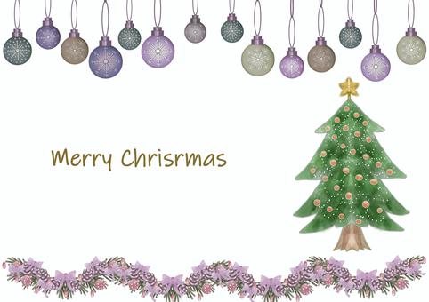 クリスマスツリーとオーナメントのイラスト クリスマス,クリスマスツリー,白背景,メリークリスマス,オーナメント,飾り,木,星,リボン,吊り下げのイラスト素材