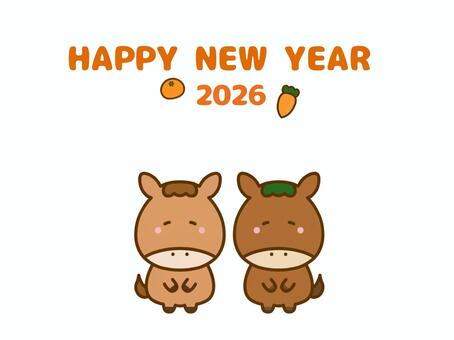 かわいい馬の年賀状2026⑥ 年賀状,年賀,年賀状素材,年賀状イラスト,2026,2026年,令和8年,うま,馬,午のイラスト素材