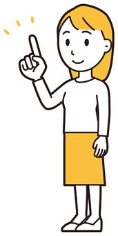  ロングヘア女性(黄)-401-全身 数字,女性,女の子,人物,かわいい,1,指差し,ハンドサイン,数える,カウントのイラスト素材