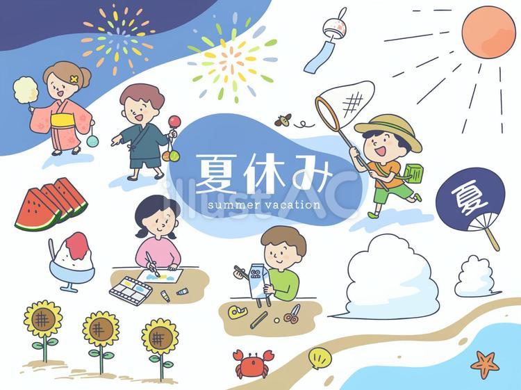 子どもたち（夏休み） 子供,セット,夏休みのイラスト素材