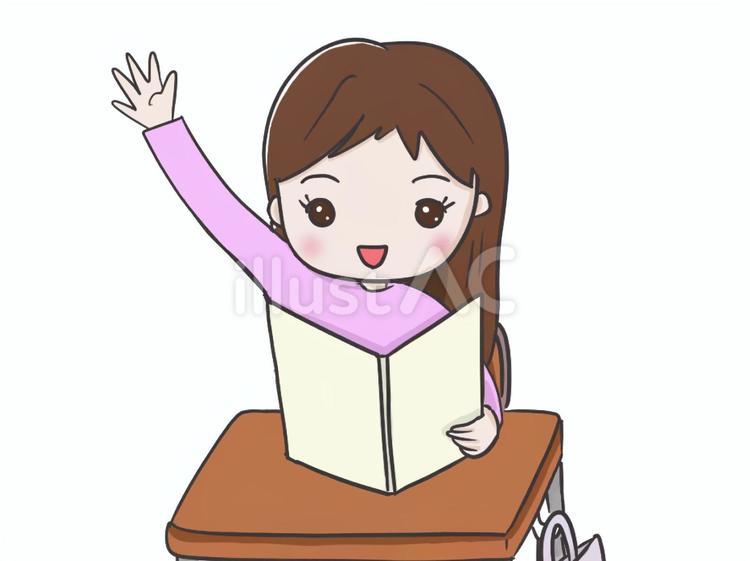 手を挙げる女の子2 子ども,小学生,小学校のイラスト素材