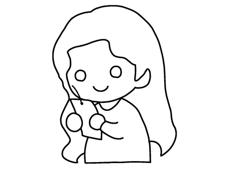 短冊を持つ女性〜線画～ 短冊,七夕,願い事,考える,夏,7月7日,イベント,お願い,ワクワク,女の子のイラスト素材