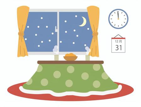大晦日の夜 大晦日,夜,年越し,12月31日,雪,窓,オシャレ,かわいい,暖かい,正月のイラスト素材