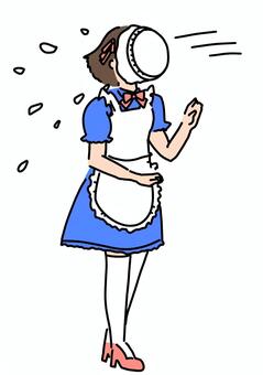Illustration, pie throwing, female, skirt, 