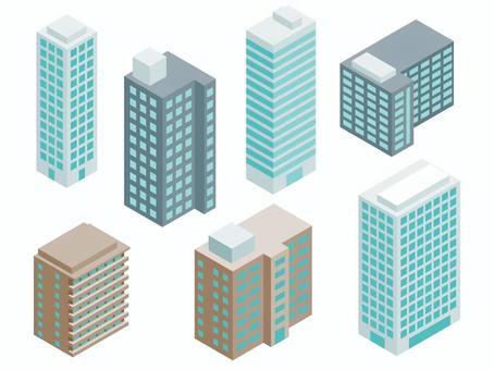 アイソメトリック_ビル アイソメトリック,立体,アイソメ,斜め上,ビル,高層,オフィス,建物,都市,街並みのイラスト素材