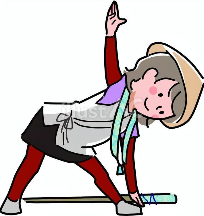 お遍路さんミニキャラ（ヨガをする女性） お遍路,四国八十八ヶ所,杖のイラスト素材
