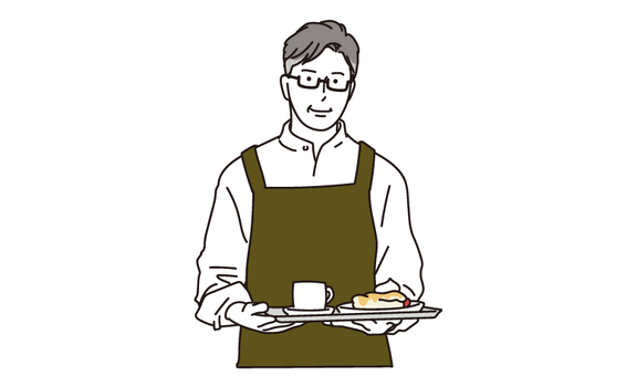 純喫茶で働くシニア男性のイラスト素材 男性,マスター,シニア,イケオジ,店主,ポートレート,純喫茶,喫茶店,レトロ,古いのイラスト素材