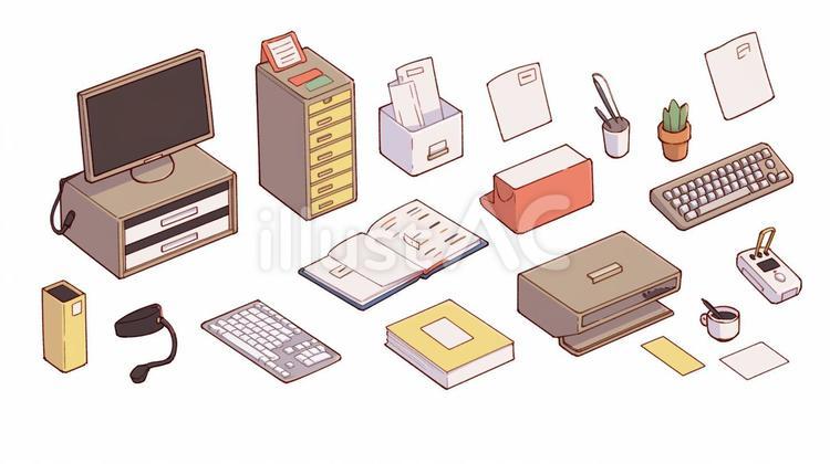 オフィス用品 オフィス用品,パソコン,メモのイラスト素材