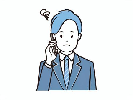 スマホ通話で困惑するブレザー男子学生 スマホ,スマートフォン,電話,通話,学生,高校生,生徒,男子学生,男子,困惑のイラスト素材