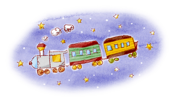 機関車 機関車,星空,夜,線画,水彩のイラスト素材